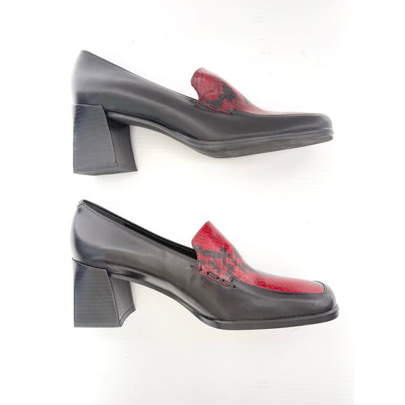 Enzo Angiolini Clifton Red Snakeskin Loafers Square Toe Heels Women’s 7.5M - Picture 4 of 8